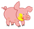 Illustration of a pink pig with a curly tail.